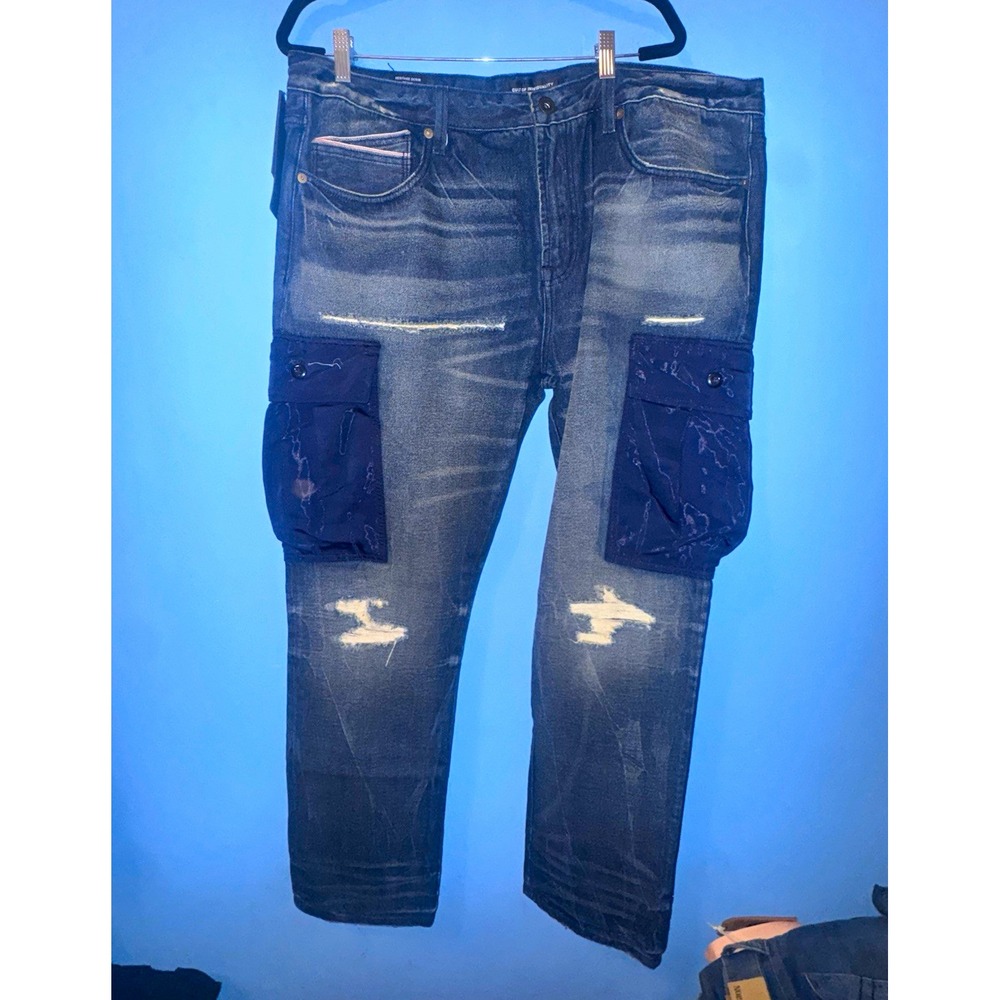 Cult of Individuality Rocker Cargo Skinny Jeans Blue Distressed 42/33 Mens